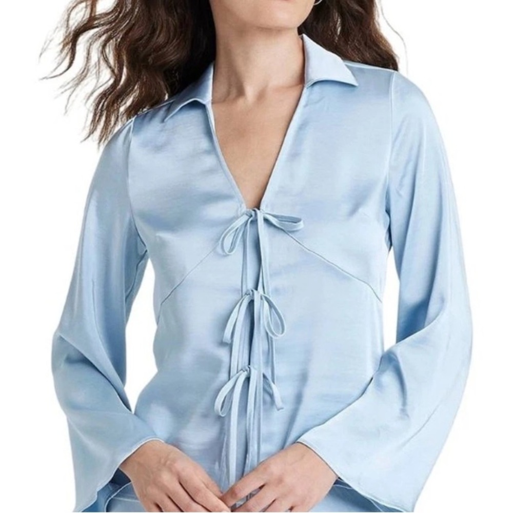 A New Day Sky Blue Satin Top